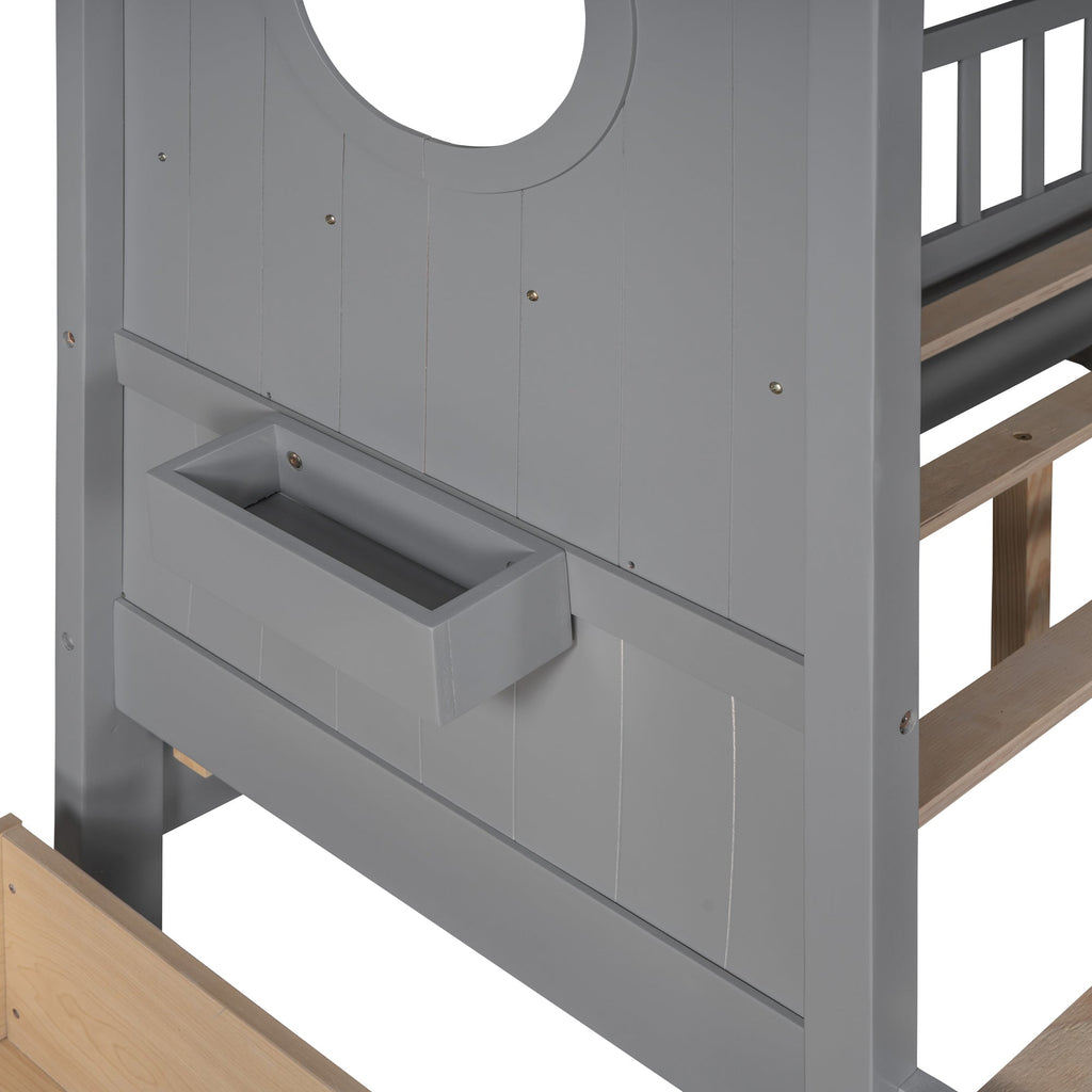 Wooden Full Size House Bed with 2 Drawers,Kids Bed with Storage Shelf, Gray(Old SKU: HL000052AAE)