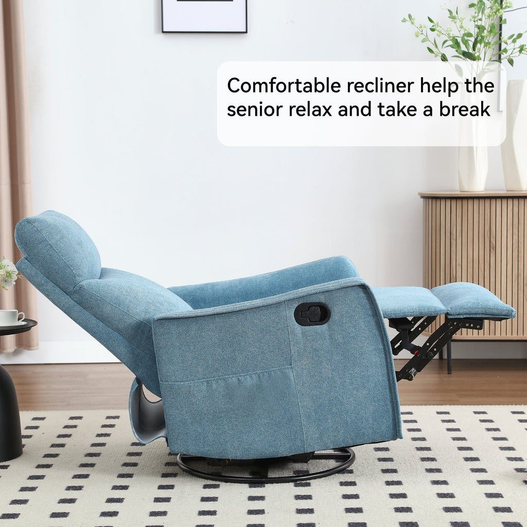 Heat Massage Manual Recliner Chair with Rocker and Swivel in Fabric for Living Room, Blue