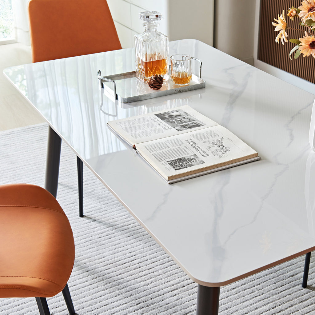 Large Rectangular Table with Strong Metal Base Modern Stone Dining Table For Kitchen 1.6m