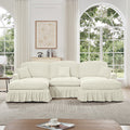 Classic Comfy Modular U Shape Sectional Sofa Couch with Flared Arms and Removable Ruffles Pleats Skirts and Spindle Legs, Upholstered Chenille Deep Seat Cloud Sofa with Movable Ottomans, Beige White