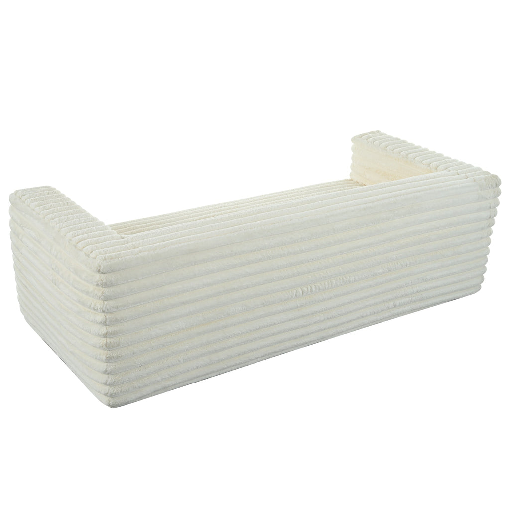 89" Modern Corduroy Couch, 3 Seats Plush Sofa with Squared Arm,Luxury Comfy Seat Super Soft Couches for Living Room,Small Space,Office,Apartment,No Assembly Required