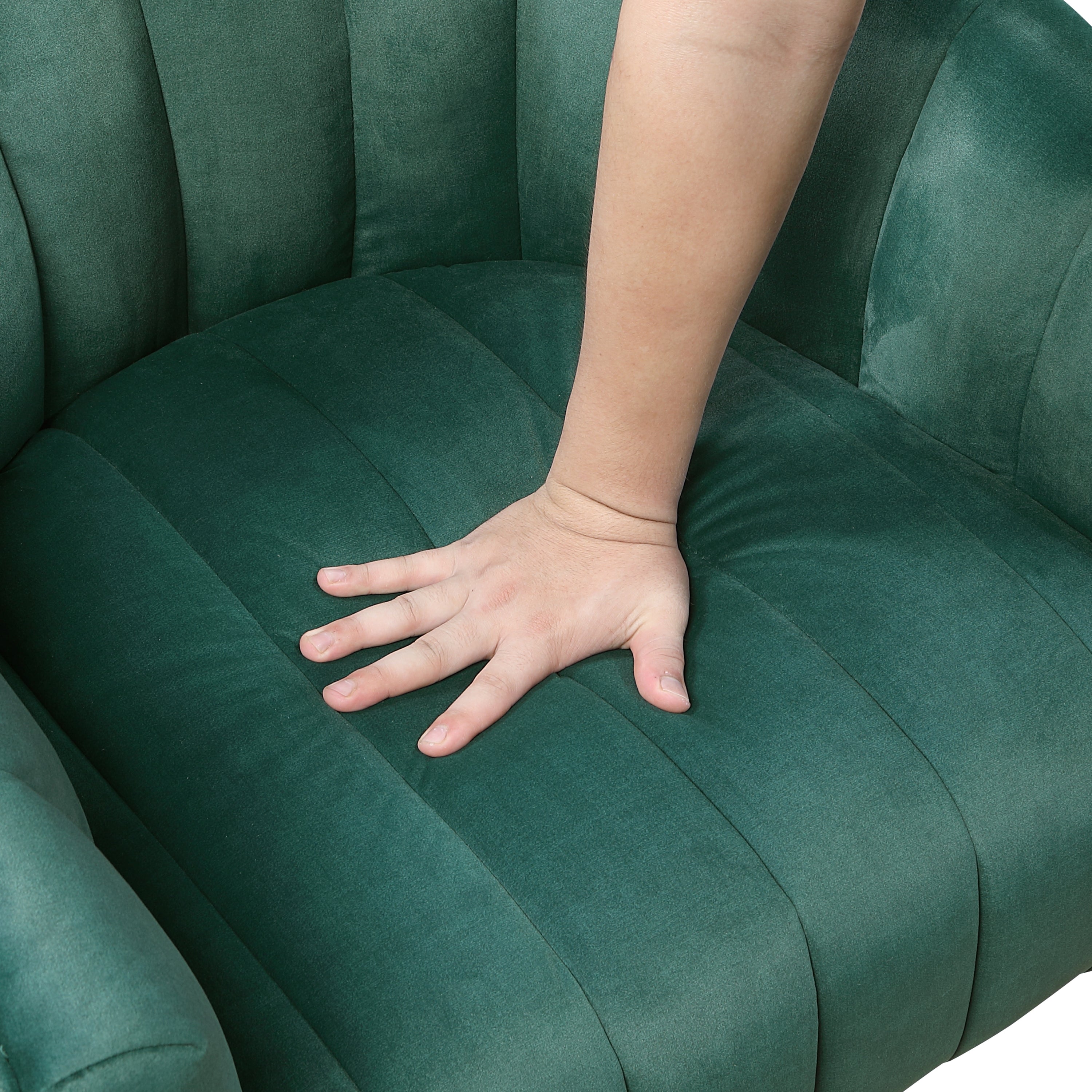 Dark Green Velvet Accent Chair Modern Luxury Living Room Furniture, 1pc Swivel Chair Comfortable Barrel Back