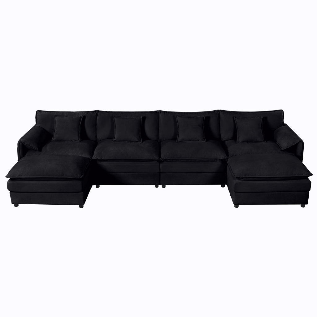 Modular Sectional Sofa, Oversized Deep Seat U Shaped Couch Set for Living Room, 4-Seater Comfy Cloud Couches with Two Movable Ottomans, DIY Combination, Chenille,Black