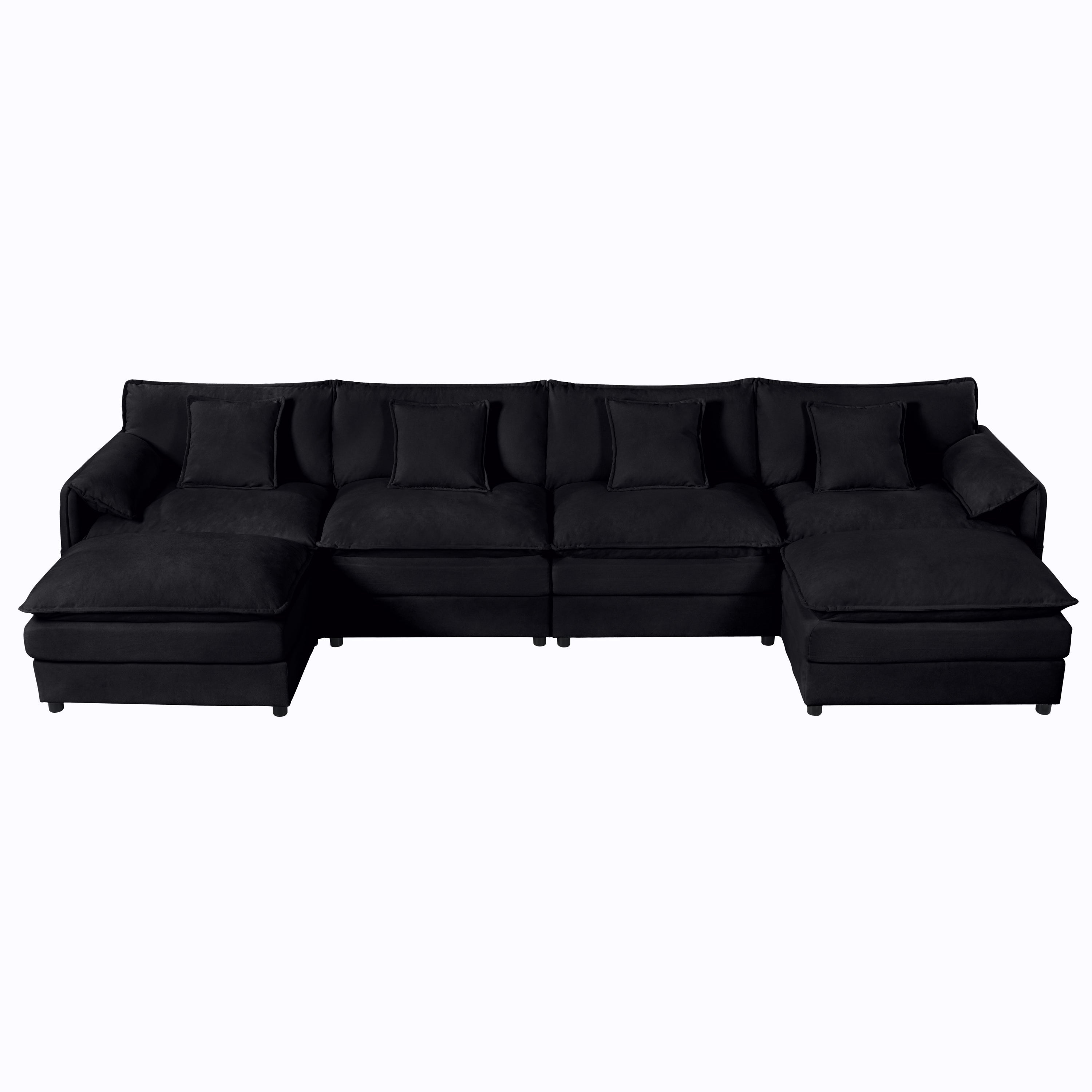 Modular Sectional Sofa, Oversized Deep Seat U Shaped Couch Set for Living Room, 4-Seater Comfy Cloud Couches with Two Movable Ottomans, DIY Combination, Chenille,Black