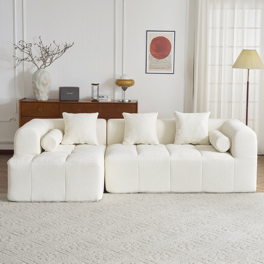Modern Beige Modular Sectional Sofa with Deep Seating and Side Pockets, Chenille Upholstery, 101.2'