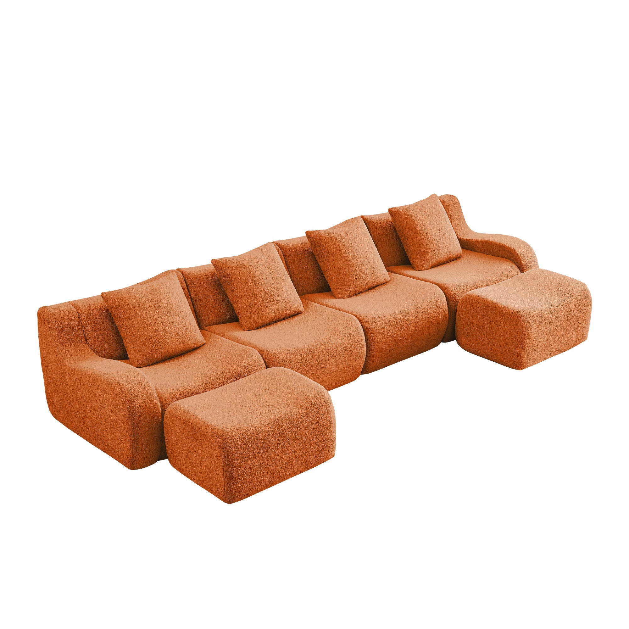 U-Shaped Boneless Sofa,Teddy Fabric No assembly required Curved armrest,Anti-slip Design,Streamlined Design 32D High Density Sponge,Full Compression Vacuum Packag,For Studies living Rooms,Orange