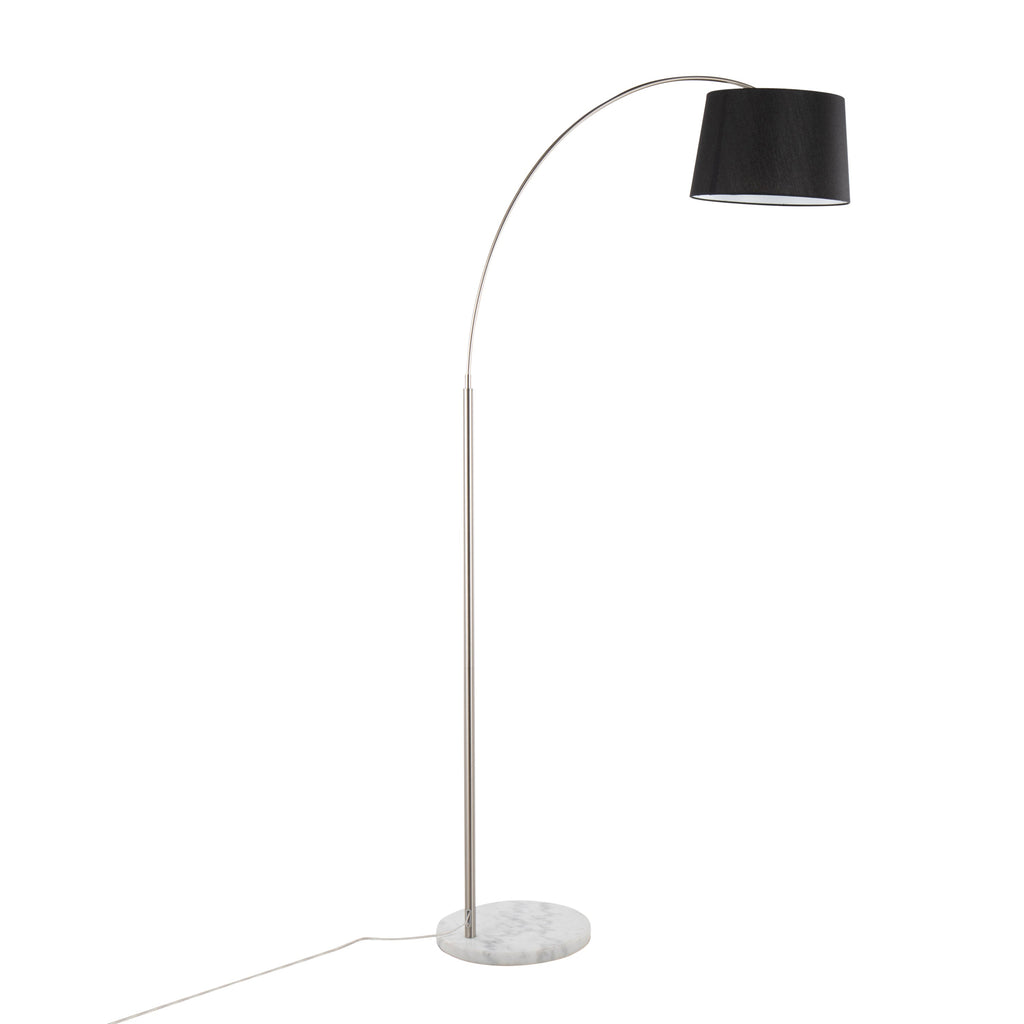 March Contemporary Floor Lamp in White Marble and Nickel with Black Linen Shade by LumiSource