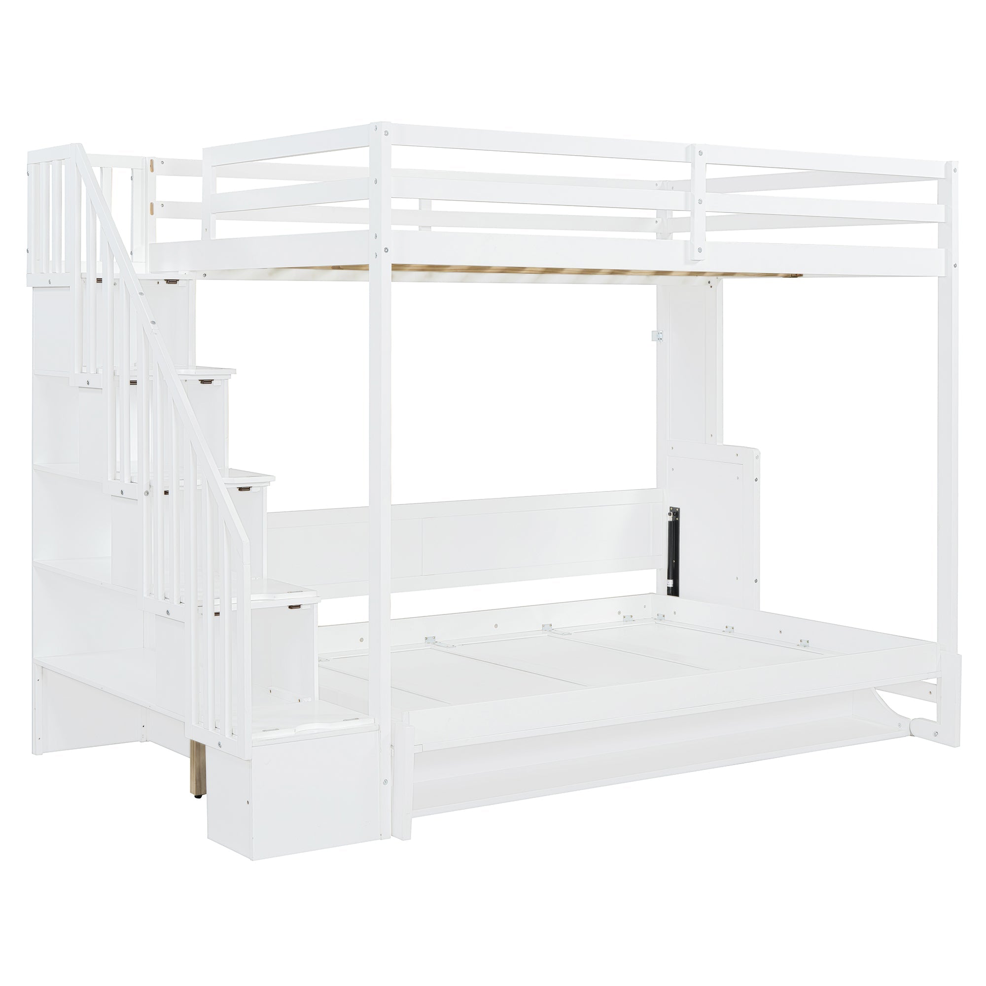 Full Over Full Size Murphy Bed with Hydraulic Lift & Desk Design, White