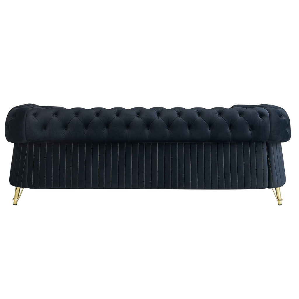 89''W Chesterfield Modern Tufted Velvet Living Room Sofa with Two Seat Cushions and Two Toss Pillows,Black