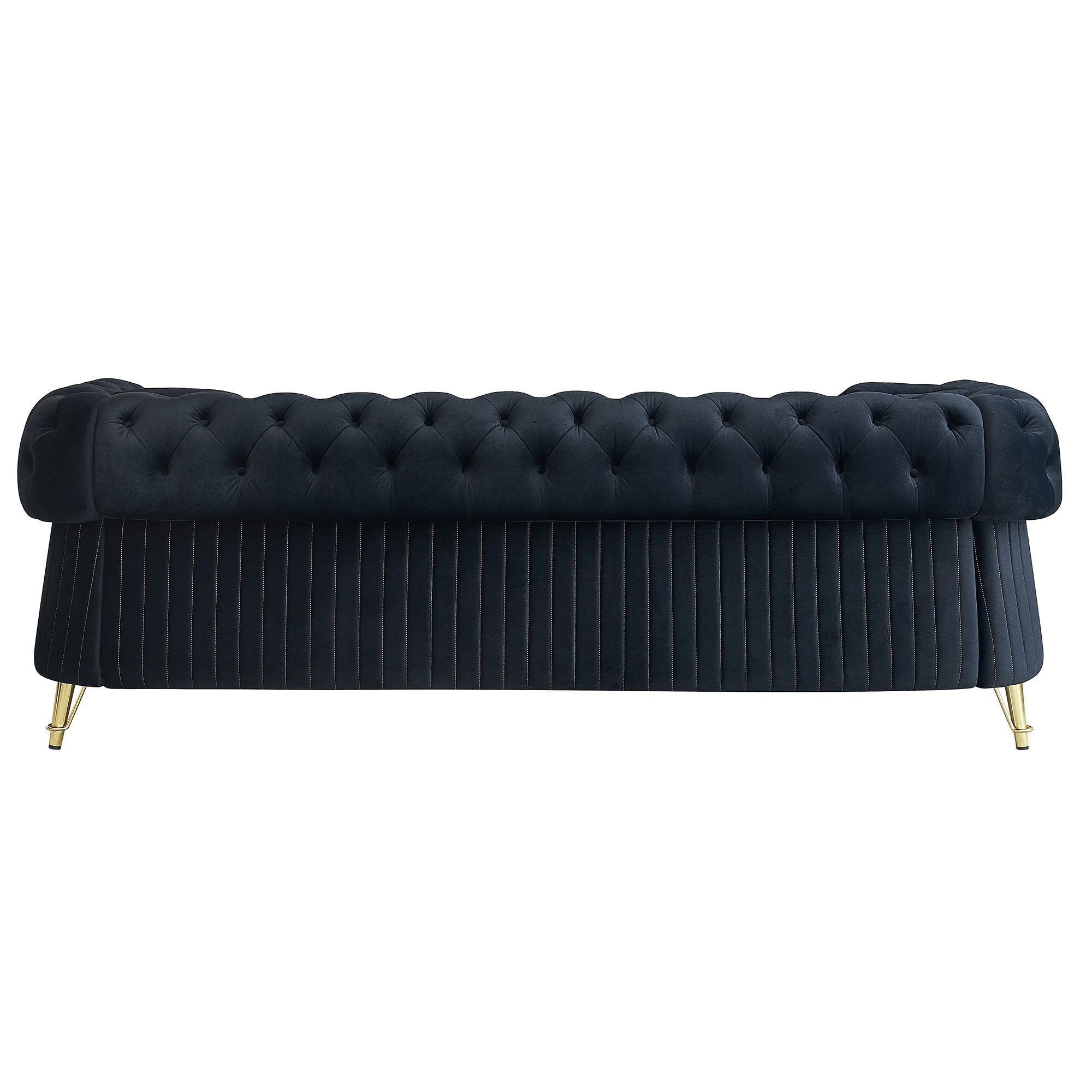 89''W Chesterfield Modern Tufted Velvet Living Room Sofa with Two Seat Cushions and Two Toss Pillows,Black