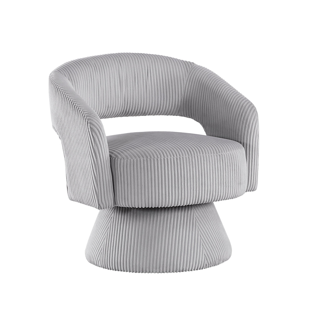 Modern Luxurious Swivel Accent Chair Gray Soft Corduroy Upholstery Plush Seating Solid Wood Stylish Home Furniture 1pc