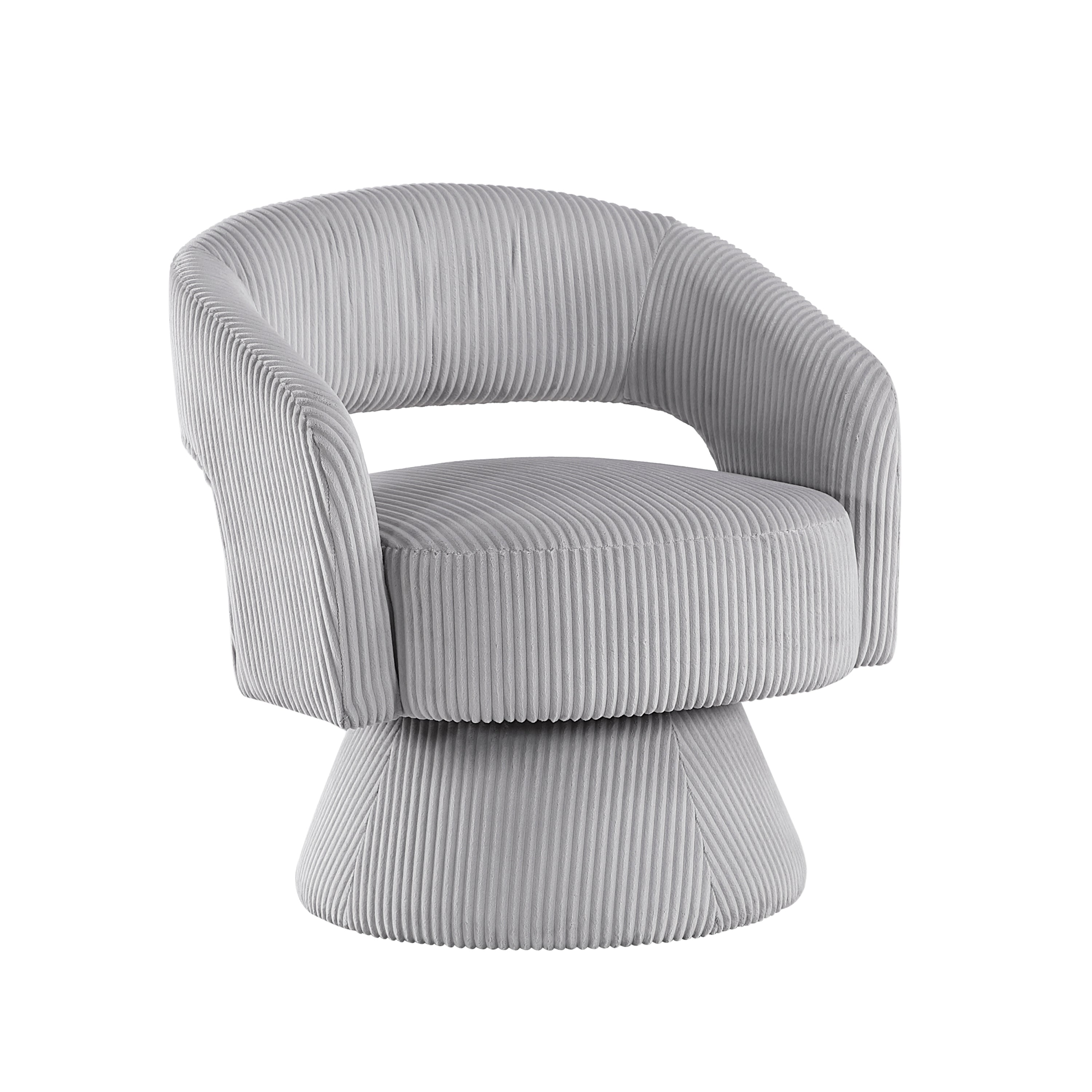 Modern Luxurious Swivel Accent Chair Gray Soft Corduroy Upholstery Plush Seating Solid Wood Stylish Home Furniture 1pc