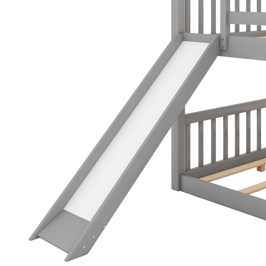 Full over Full Bunk Bed with Convertible Slide and Ladder, Gray(Old SKU: GX000708AAE)