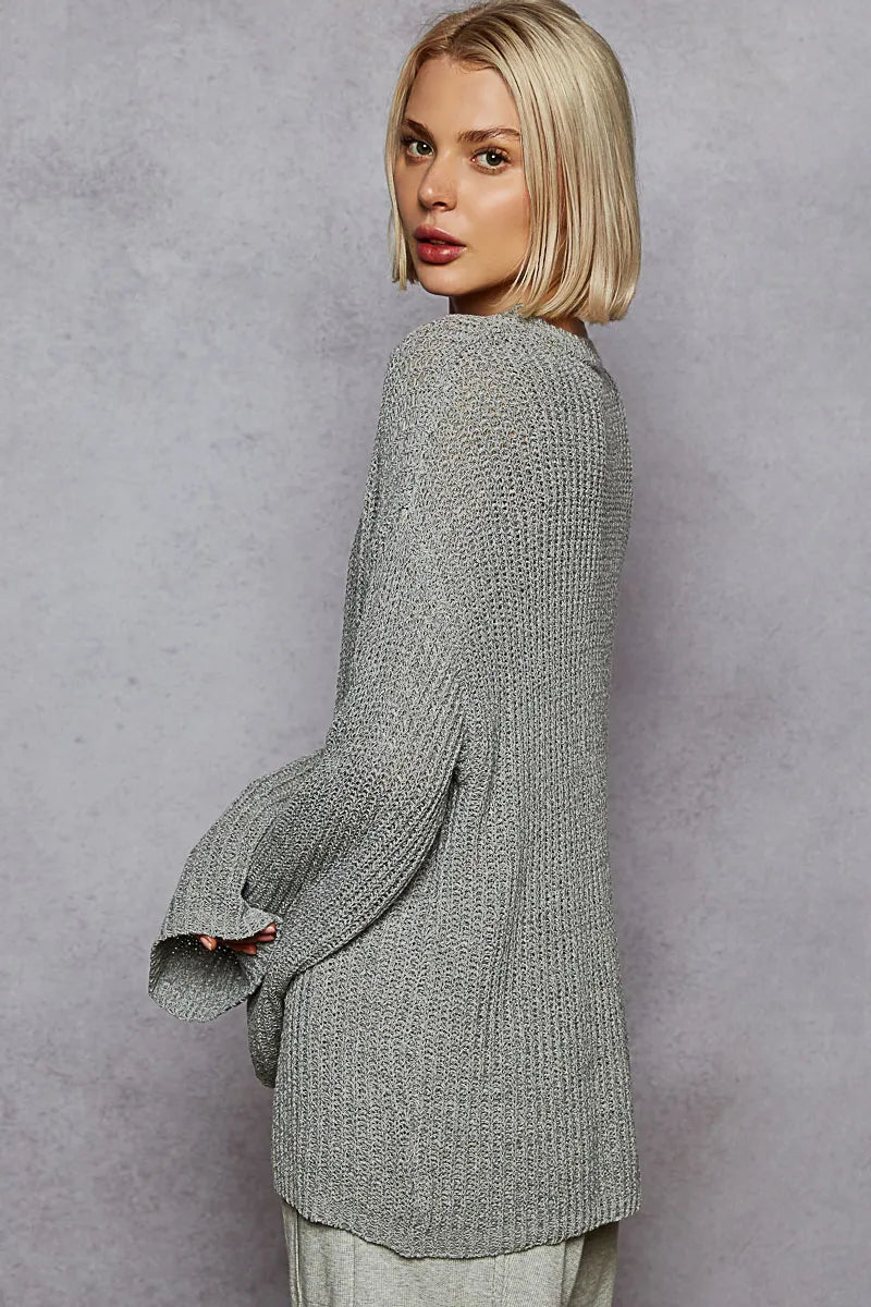 POL Oversized V-Neck Knit Top