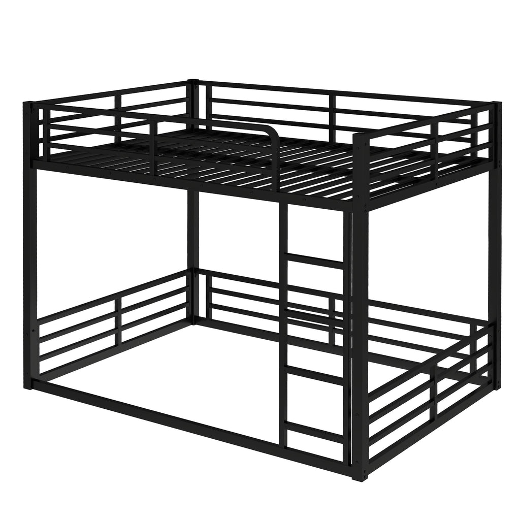 Metal Bunk Bed, Full XL over Full XL Floor Bunk Bed Frame,Heavy-Duty Bunk Bed for Kids, Teens, Adults, Noise-reduced Design, Black