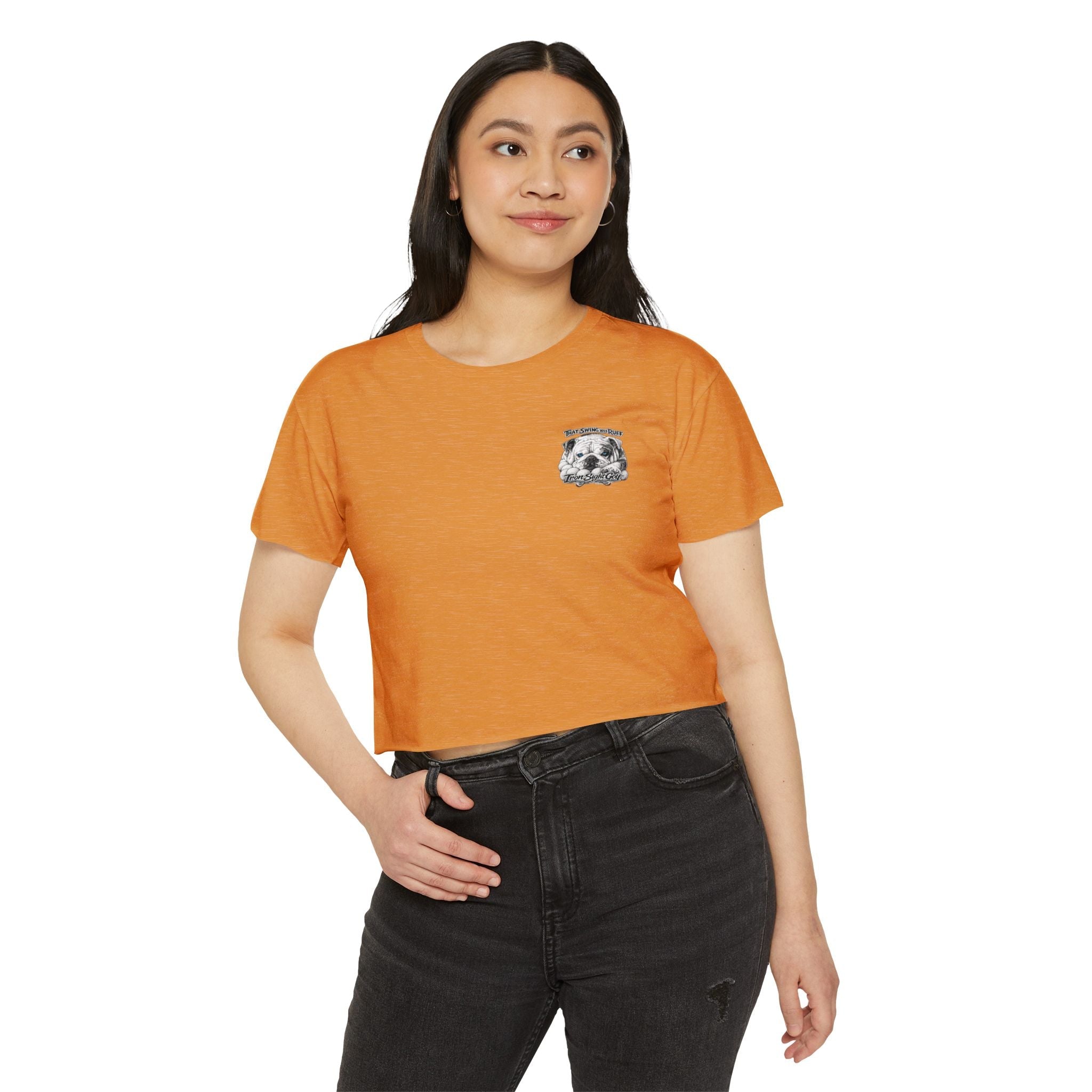 Bulldog Graphic Crop Top — “That Swing Was Ruff” Iron Sight Golf