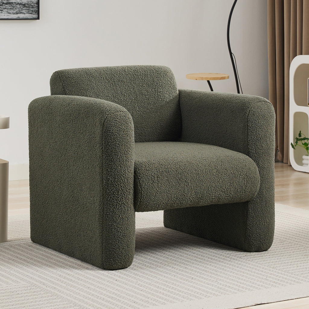 Modern Accent Chair Lambskin Sherpa Fabric Upholstered Comfy Reading Arm Chair Seaweed Green