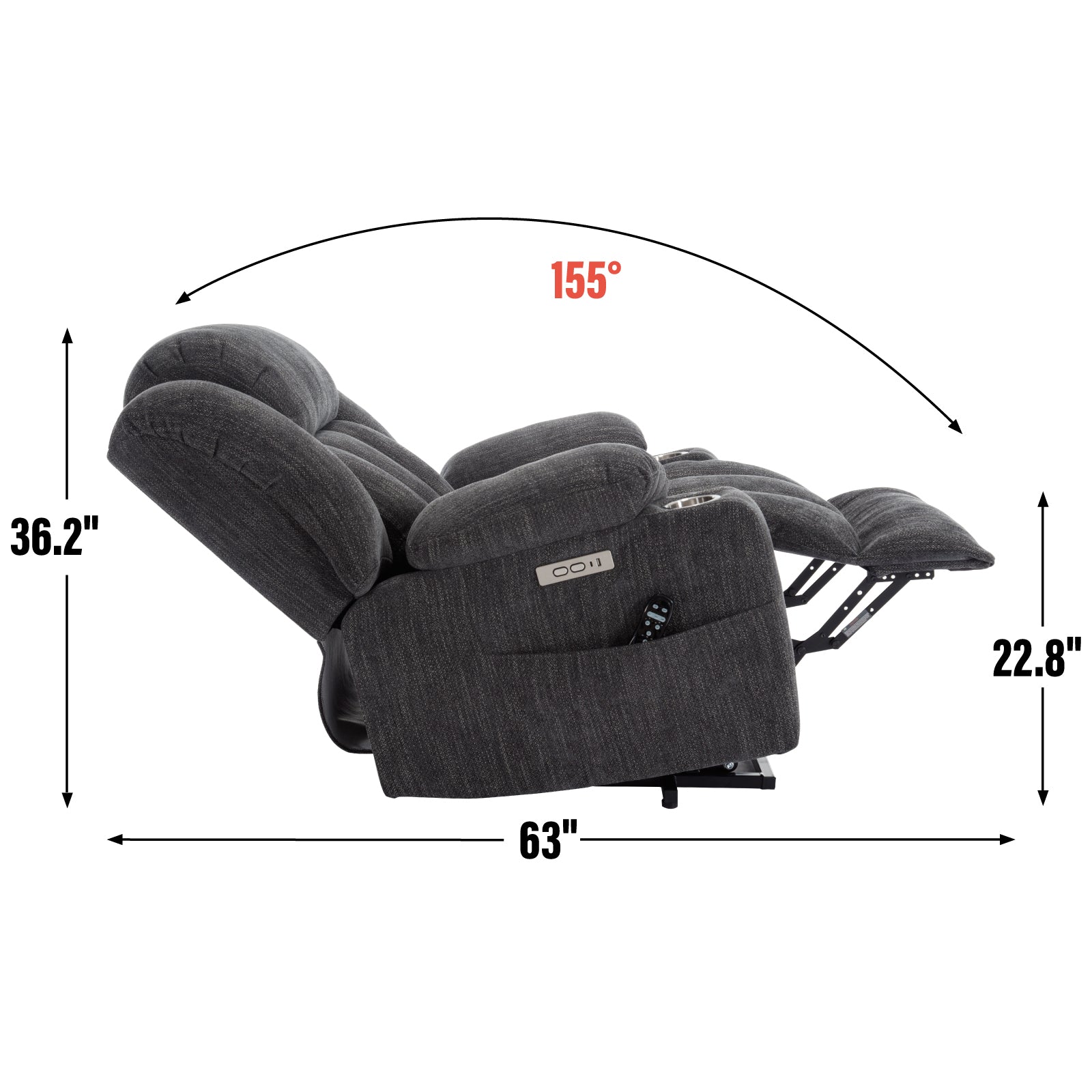 Up to 350 LBS Chenille Power Lift Recliner Chair, Heavy Duty Motion Mechanism with 8-Point Vibration Massage and Lumbar Heating, USB and Type-C Ports, Stainless Steel Cup Holders, Grey