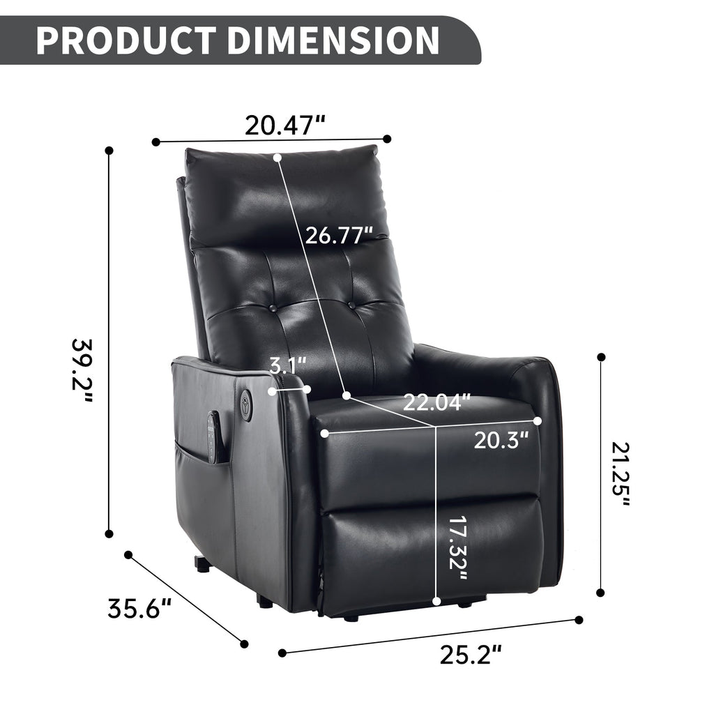 Black PU Single Motor Power Lift Recliner Chair with Massage and Heat for Elderly, Heavy Duty Motion Mechanism and One USB for Charging, Max Reclining Angle 155°