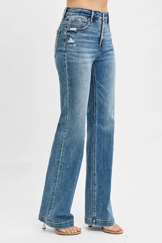 RISEN Full Size Distressed Detail Bootcut Jeans Plus Size