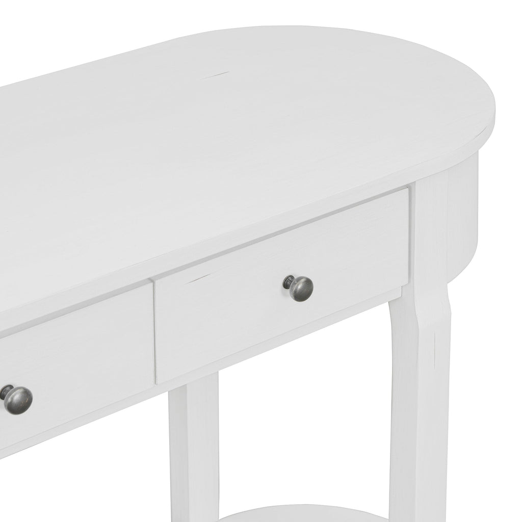 TREXM Elegant Retro Console Table with Curved Design and Smooth Glaze for Entryways, Living Rooms and hallways (Antique White)