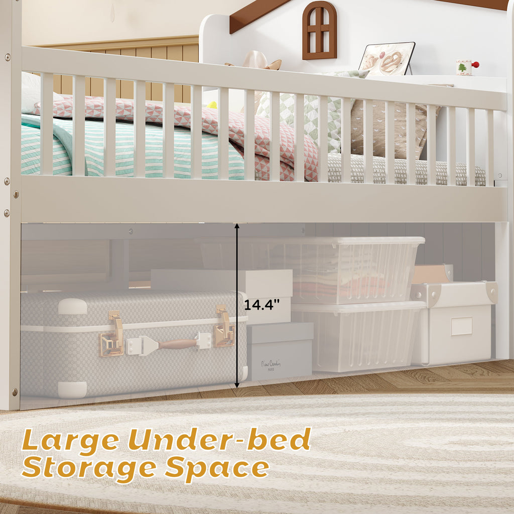 Twin Bed Frame with Storage 4 Drawers,Wooden Bed Frame for Kids,Platform Twin Size Bed with Guardrail Headboard and Ladder, No Box Spring Needed, Easy Assembly, White