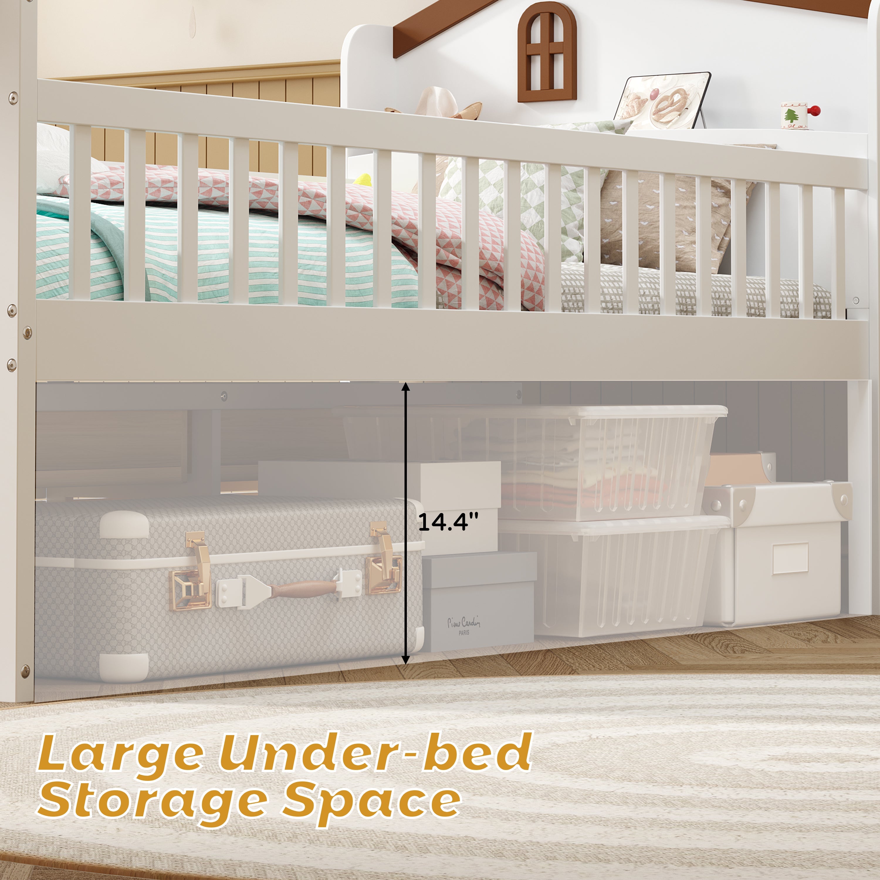Twin Bed Frame with Storage 4 Drawers,Wooden Bed Frame for Kids,Platform Twin Size Bed with Guardrail Headboard and Ladder, No Box Spring Needed, Easy Assembly, White