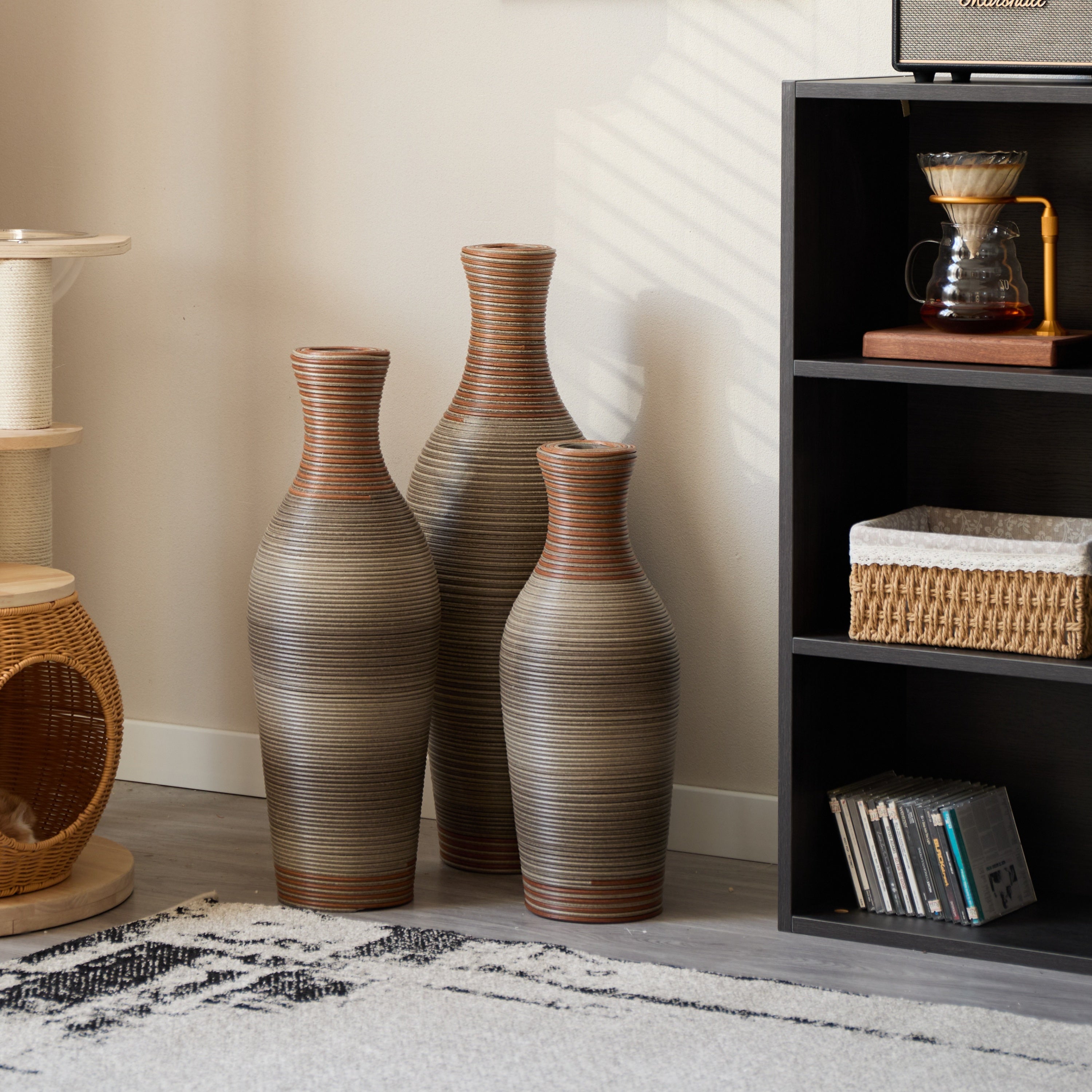 Desktop Vase, Brown Decorative Floor Vase, Classic and Neat Floor Vase, High Independent Flower Stand, Artificial Vine Vase, PVC Floor Vase, Home Decoration Flower Stand Set of 3 pieces