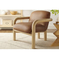 Modern Natural Wood Frame Faux Leather 1pc Accent Chair, Living Room Upholstered Armchair
