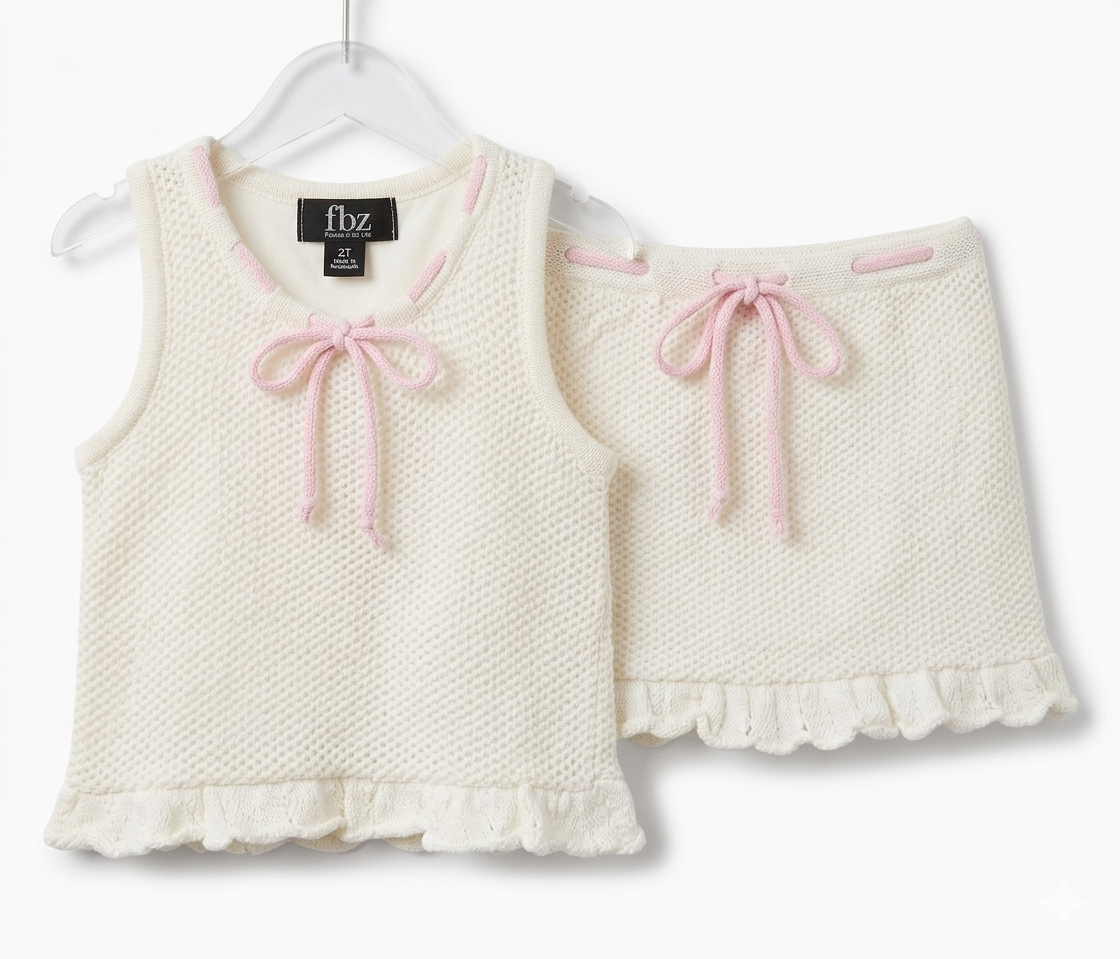 FBZ- Off White With Pink Crochet Set
