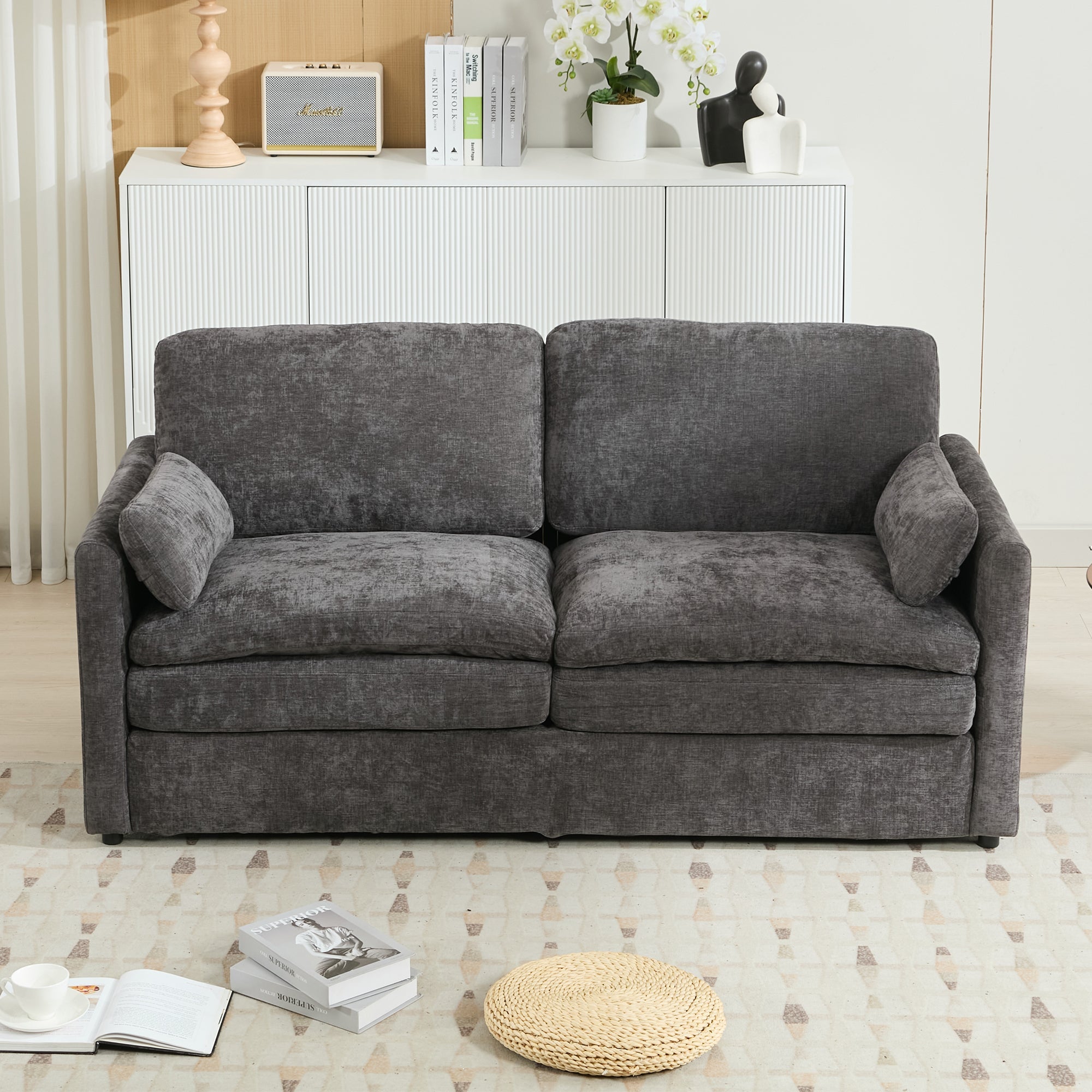 68.1' Cozy Upholstered Loveseat Sofa Oversized Comfy Comfy Cloud Sofa Double Cushion Loveseat Sofa Plush Cushion Sofa Couch for Living Room, Grey