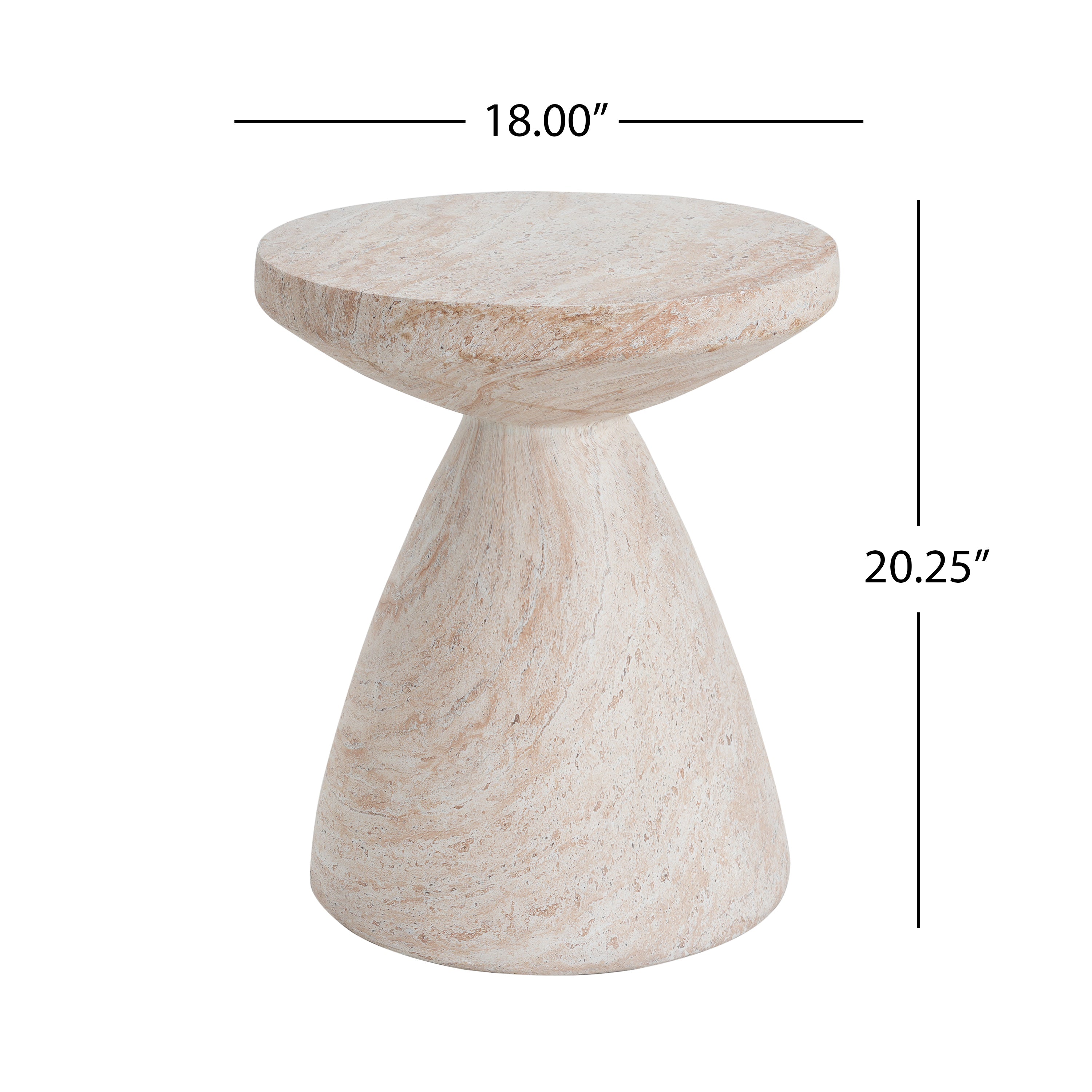 Elegant Travertine Finish Indoor/Outdoor Lightweight Concrete Side Table Beige 18x18x20.25 inches