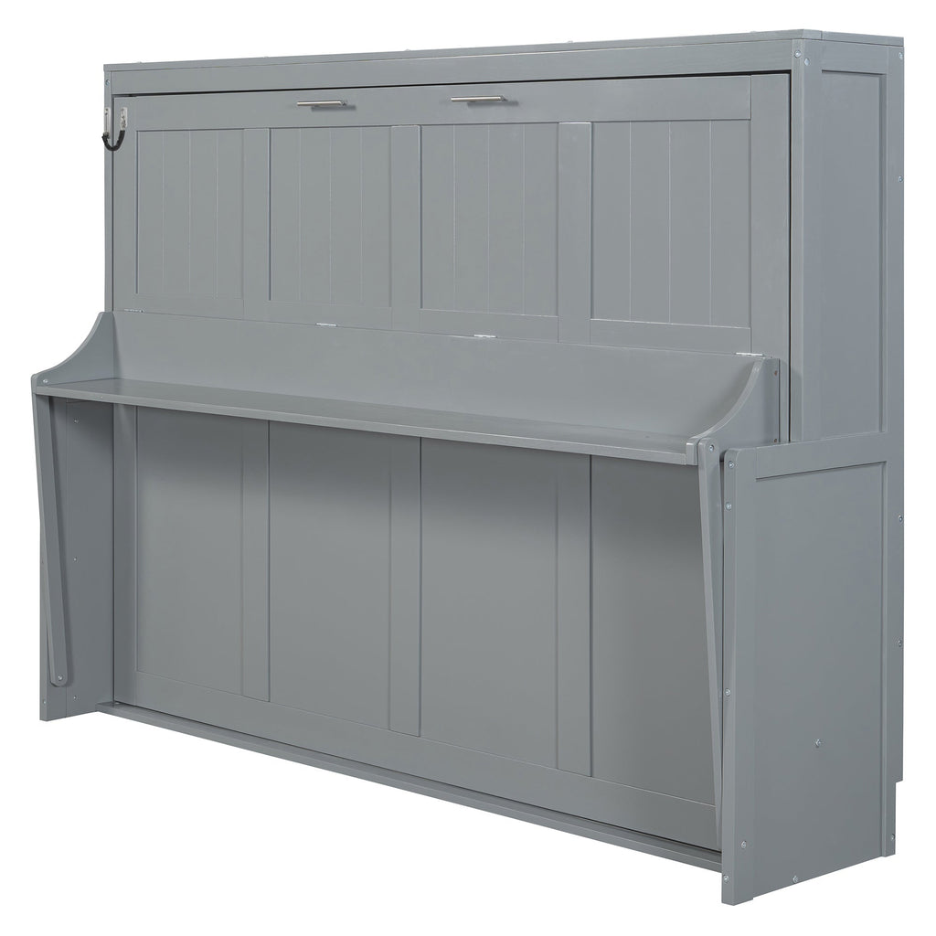 Queen Size Murphy Bed with Hydraulic Lift & Desk Design, Gray(OLD SKU: N820S00033E)
