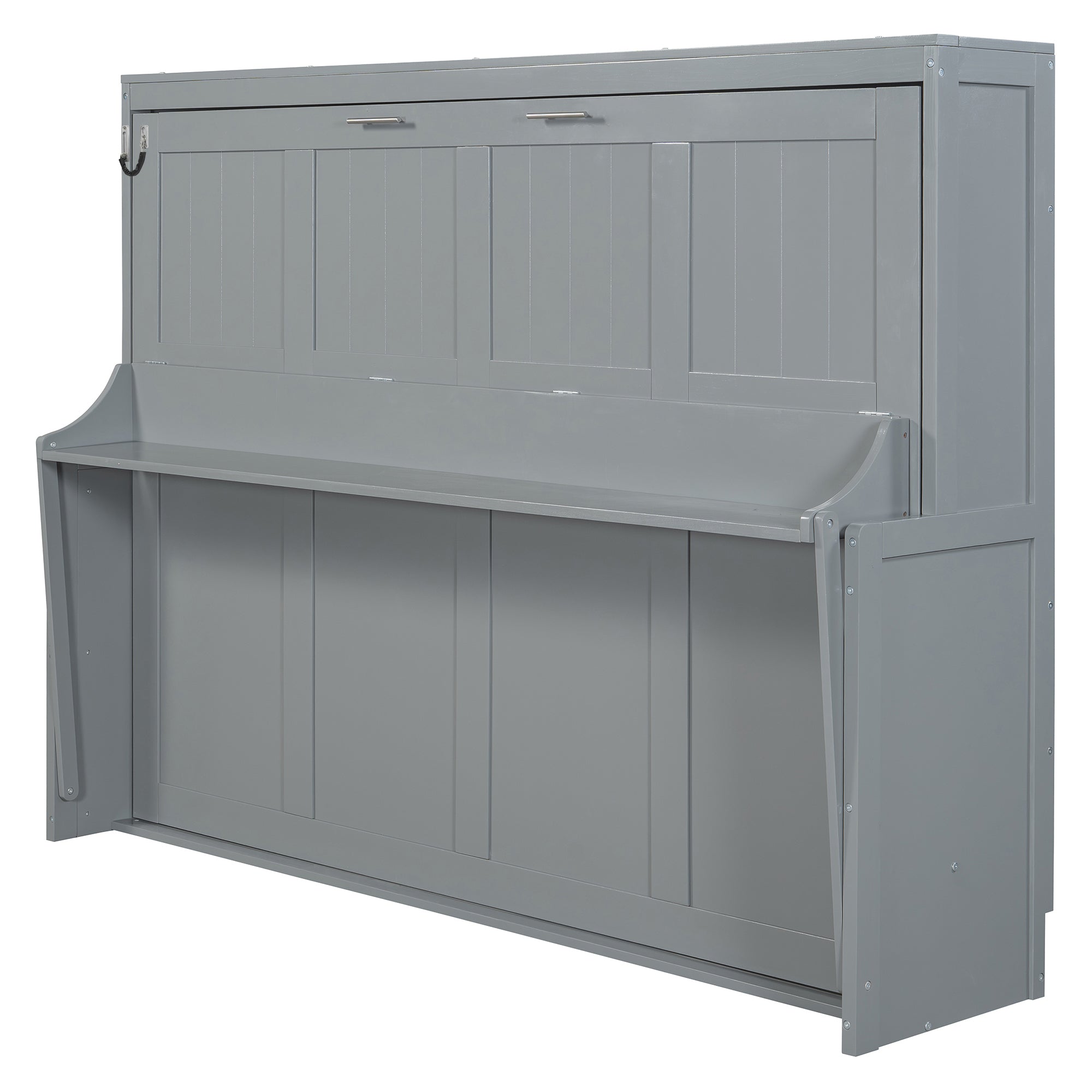Queen Size Murphy Bed with Hydraulic Lift & Desk Design, Gray(OLD SKU: N820S00033E)