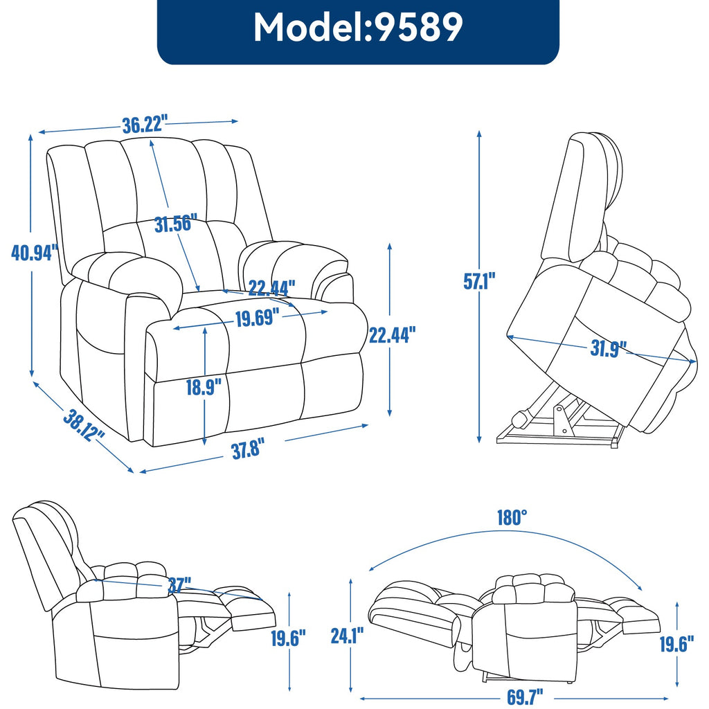 Dual Motor Heat Massage Infinite Position Up to 350 LBS Electric Power Lift Recliners with Power-Remote, Medium-firm and Heavy Duty, Beige