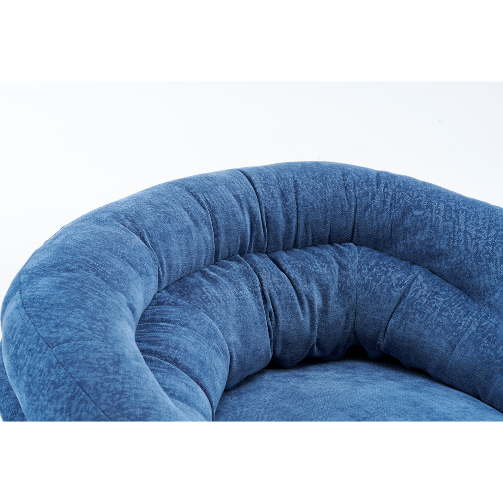 Modern Chenille Office Chair, 360° Swivel Accent Chair with Removable Cushion, Round Office Chair, Black Metal Base, Cotton Material, Living Room, Bedroom, Reading Corner, Office (Navy Blue)