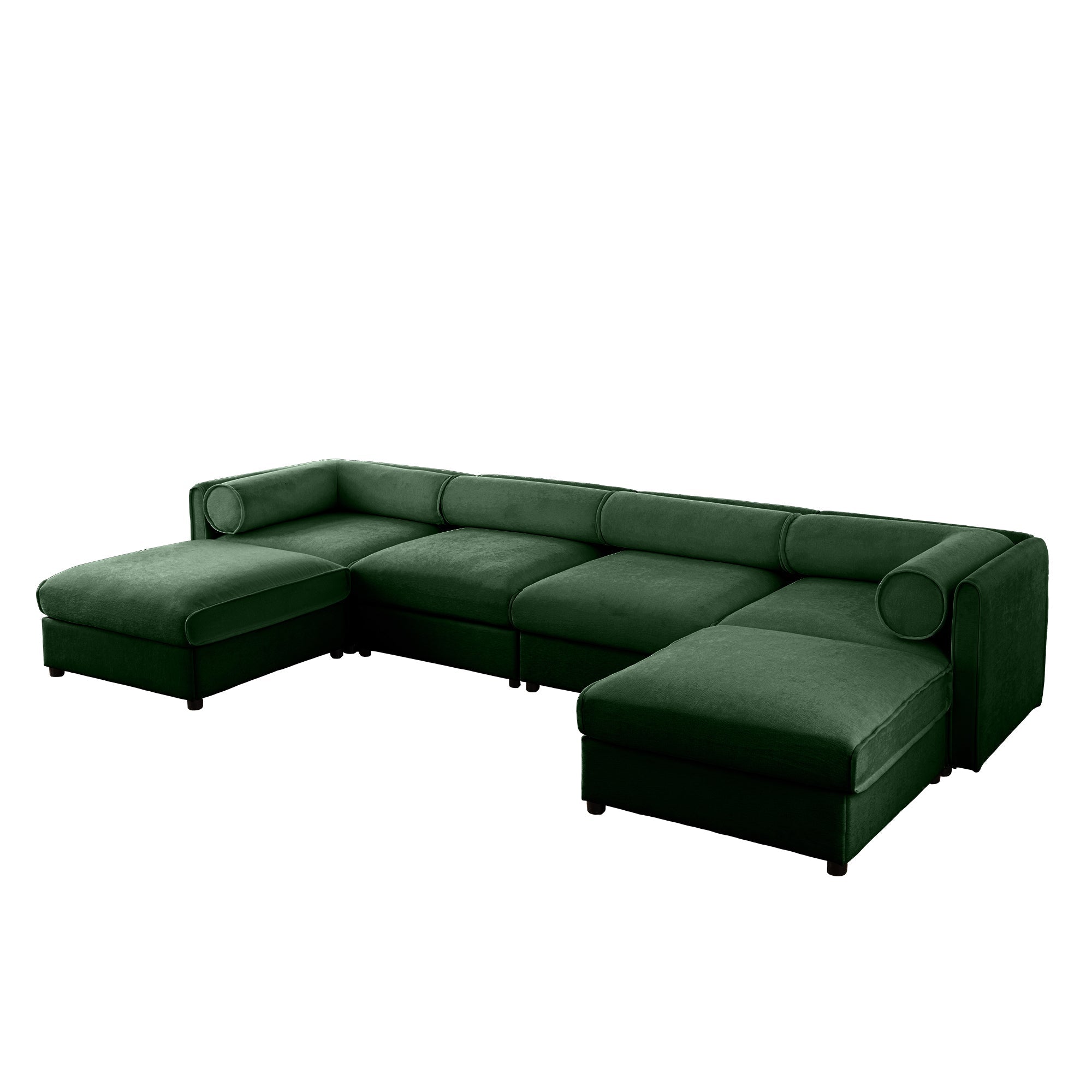 Modular Sectional Sofa with Storage, Extra Large U Shaped Sectional Couch for Living Room, Convertible Modular Sofa Couch with Storage Ottoman, Deep Seat, Cylindrical Backrest and Armrests,Green