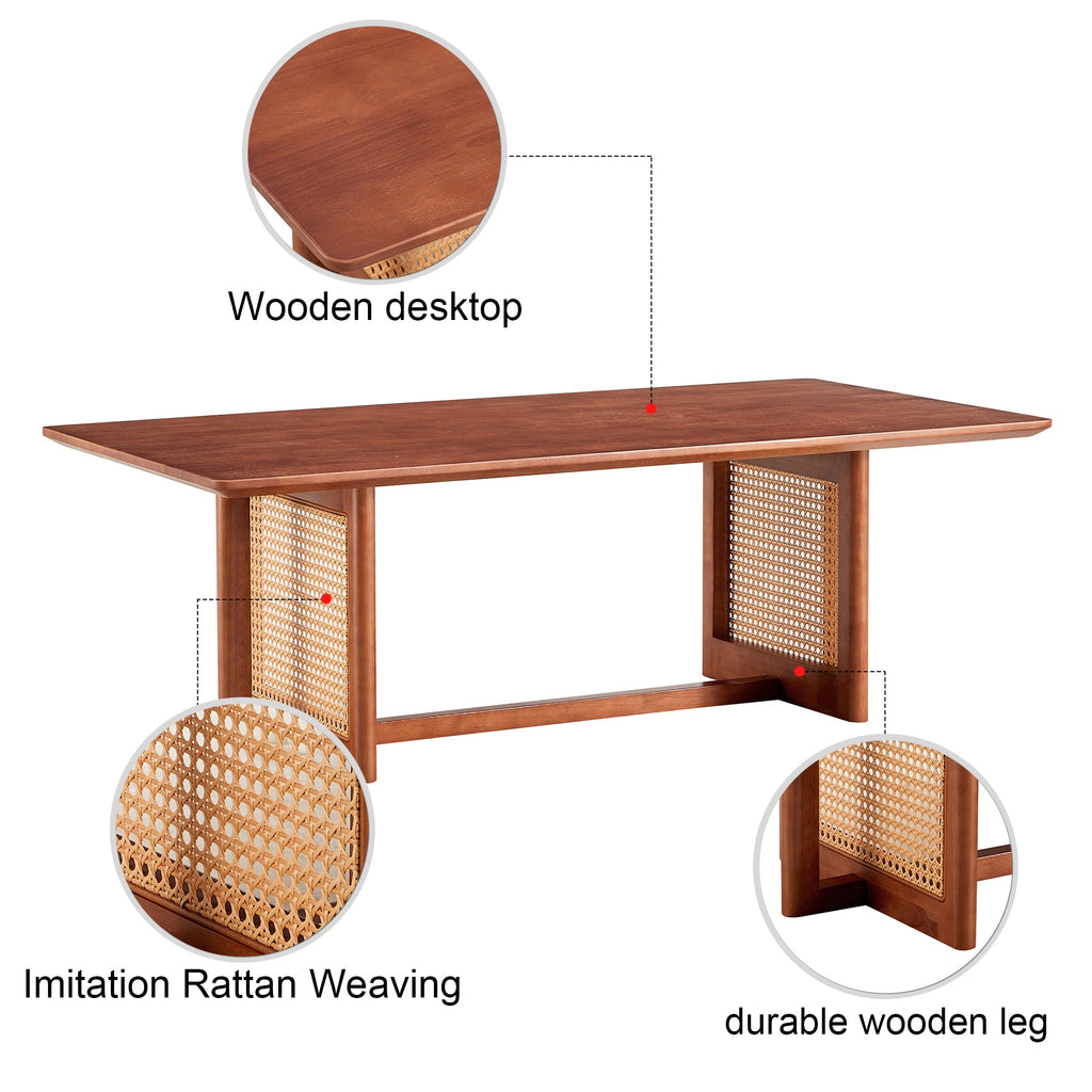 Chinese style log wind Imitation rattan Walnut color tea table rectangular solid wood coffee low table small family living room tea table
