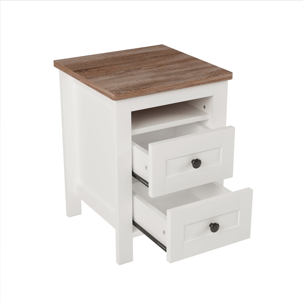 3-Pieces Bedroom Sets Queen Size  Farmhouse Platform Bed with Double Sliding Door Storage Headboard, Storage Nightstand and Dresser, White+Brown(Old SKU HL000092AAK)