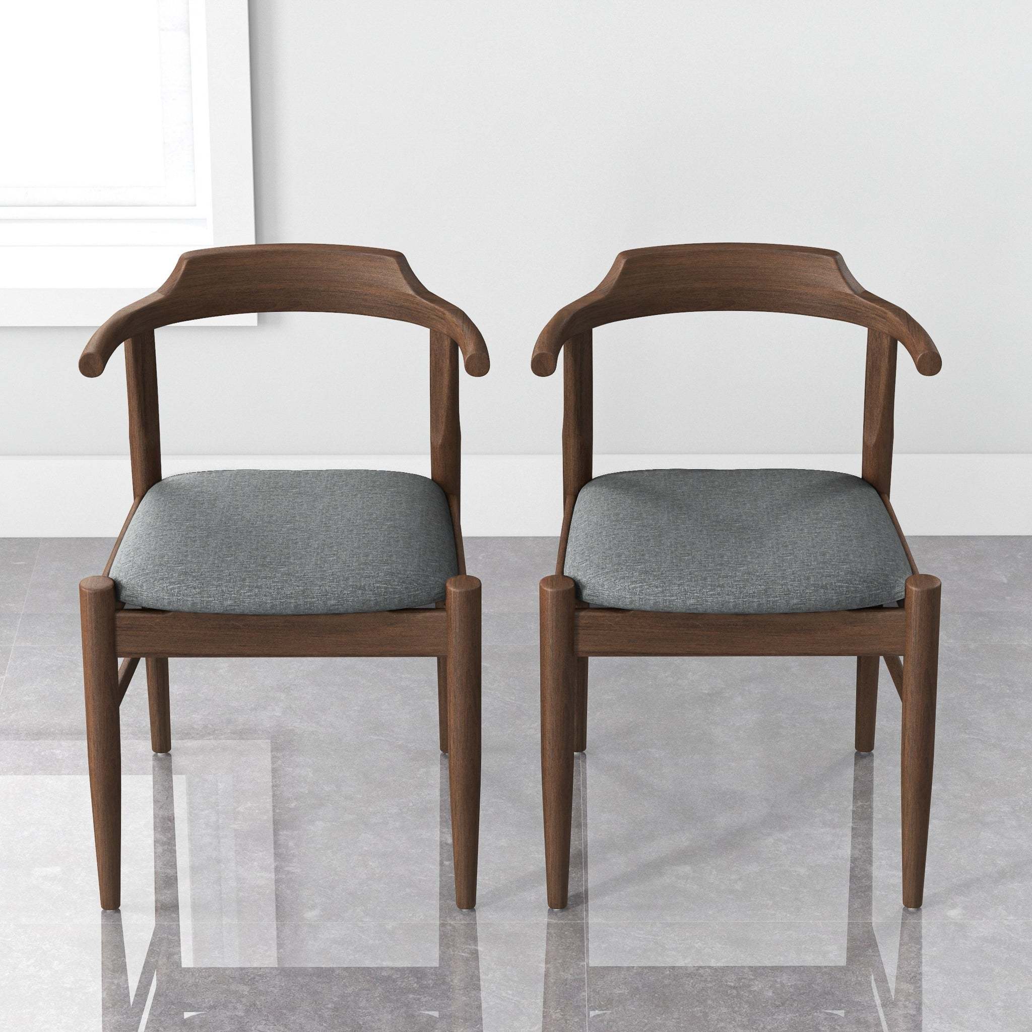 Daisy Mid-Century Modern Gray Fabric Dining Chair with Solid Wood Frame 18.50' L x 22.50' W x 28.00' H Farmhouse Kitchen Side Chairs with Foot Pegs (Set of 2)
