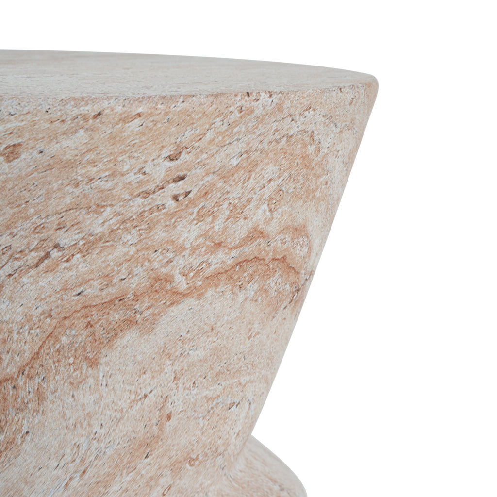 Outdoor/Indoor Lightweight Concrete Side Table with Travertine Finish, Beige, 15.5x15.5x18 inches