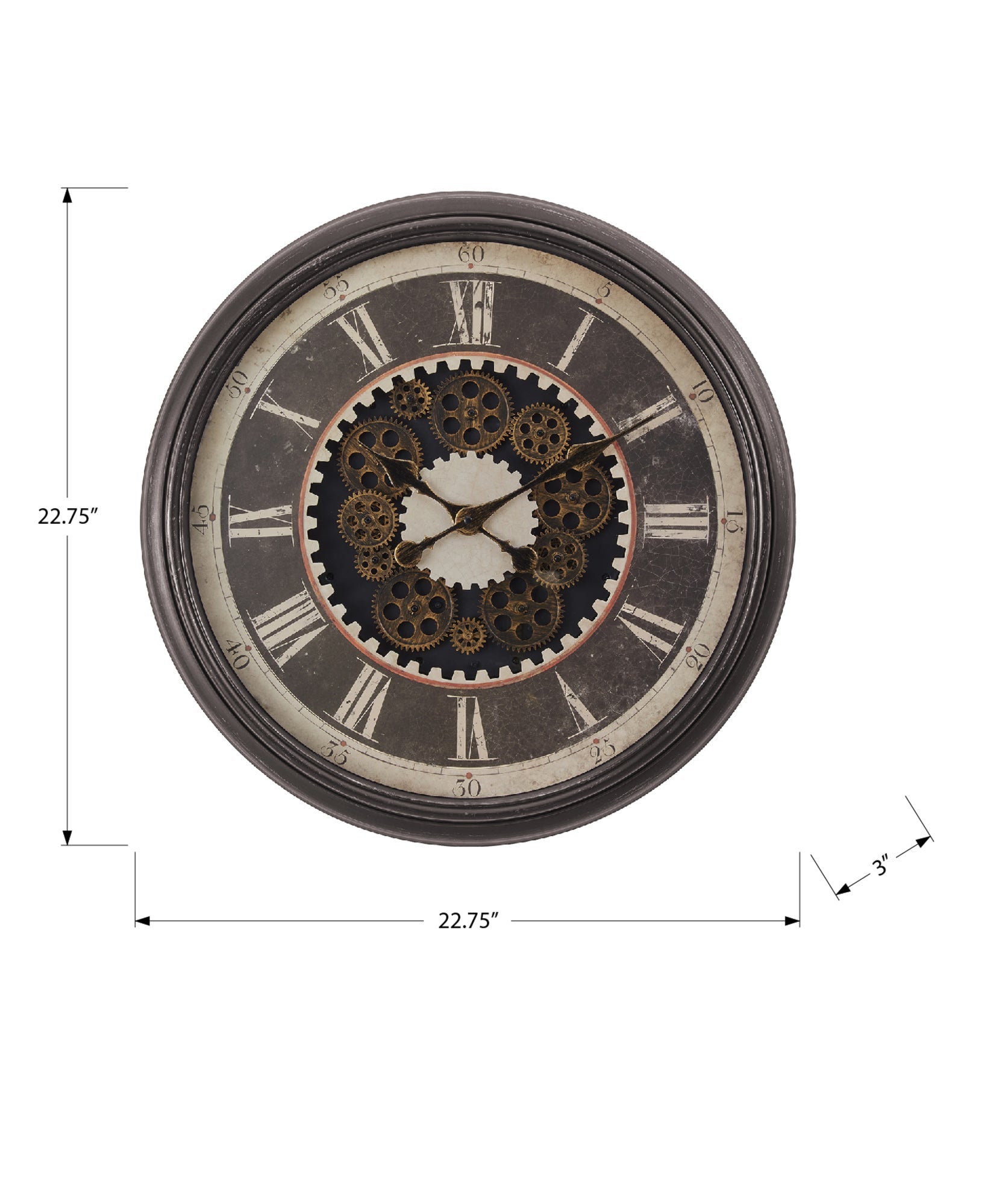 Clocks, 23' Round, Gear Mechanism, Wall Clock, Brown, Transitional
