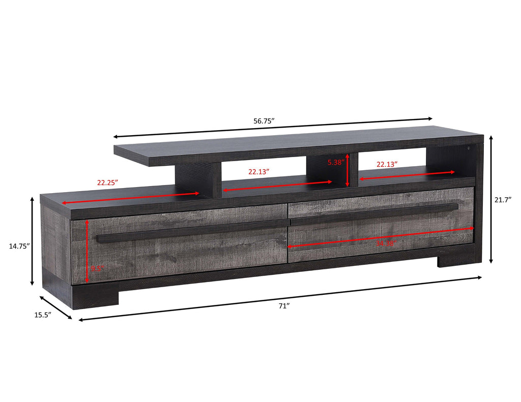 1pc Entertainment Console Modern Design Black Grey Wood Finish Open Shelf Two Spacious Drawers TV Stand