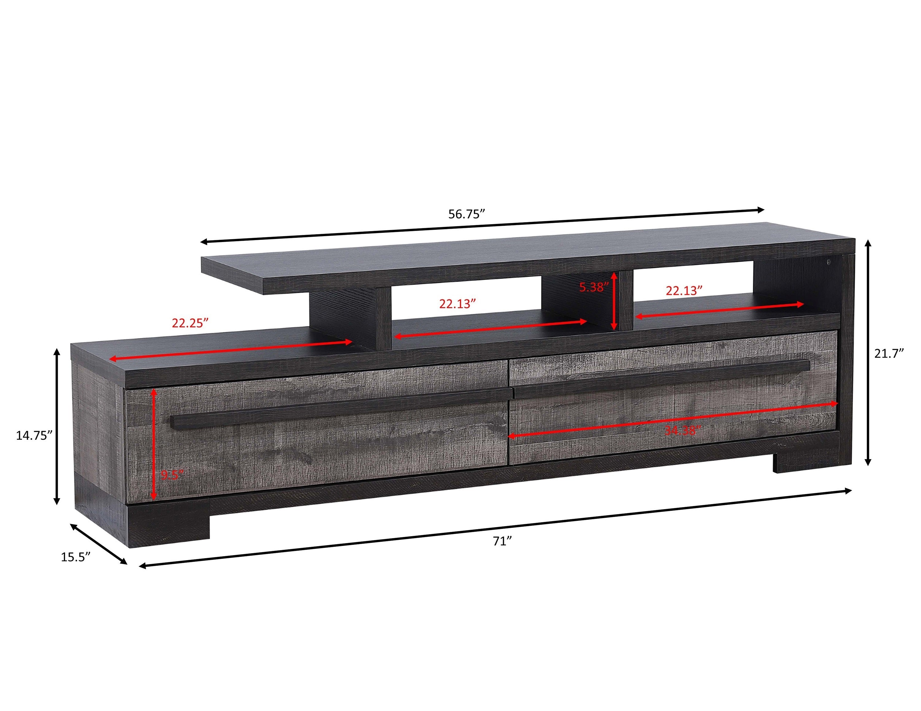 1pc Entertainment Console Modern Design Black Grey Wood Finish Open Shelf Two Spacious Drawers TV Stand