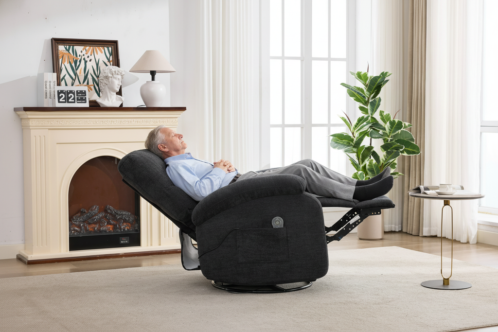 Hot massage manual lounge chair, with rocker arms and rotating fabric, with cup bucket, for living room, black