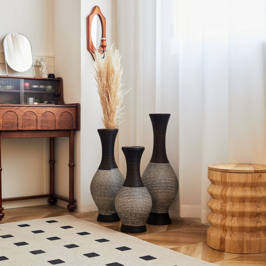 Desktop Vase, Brown Decorative Floor Vase, Classic and Neat Floor Vase, High Independent Flower Stand, Artificial Vine Vase, PVC Floor Vase, Home Decoration Flower Stand Set of 3 pieces