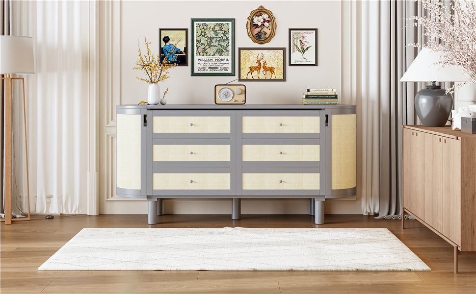 Queen Murphy Bed with Hidden Storage & Modern Woven Design,Gray
