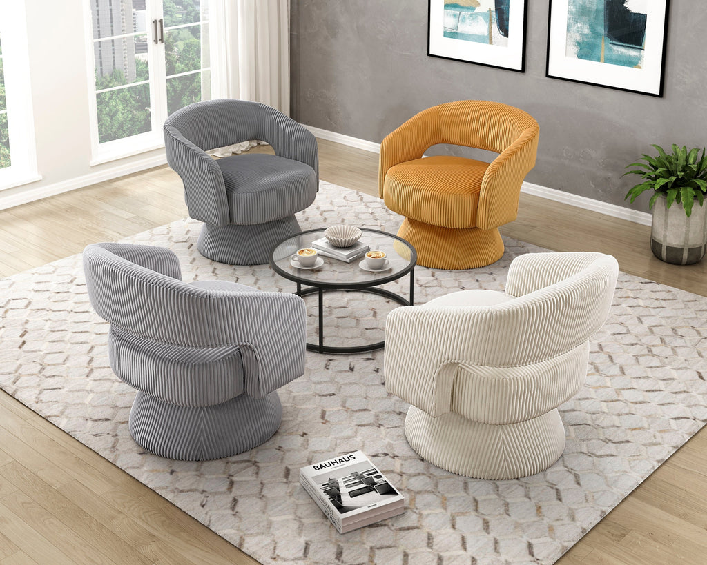 Modern Luxurious Swivel Accent Chair Gray Soft Corduroy Upholstery Plush Seating Solid Wood Stylish Home Furniture 1pc