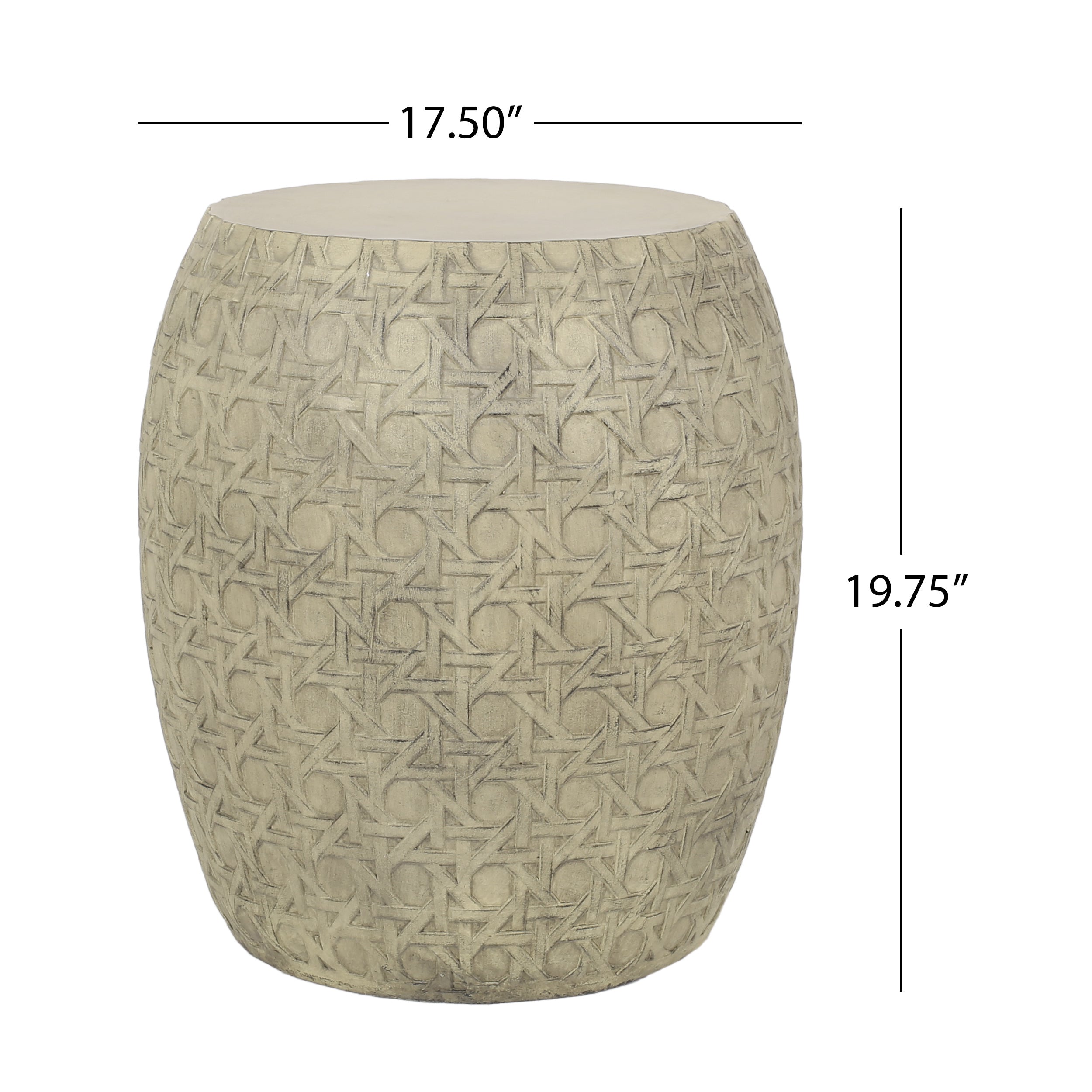 Bohemian Outdoor Lightweight Concrete Side Table with Cane Wicker Pattern, Antique Yellow, Magnesium Oxide, 17.50' x 17.50' x 19.75'