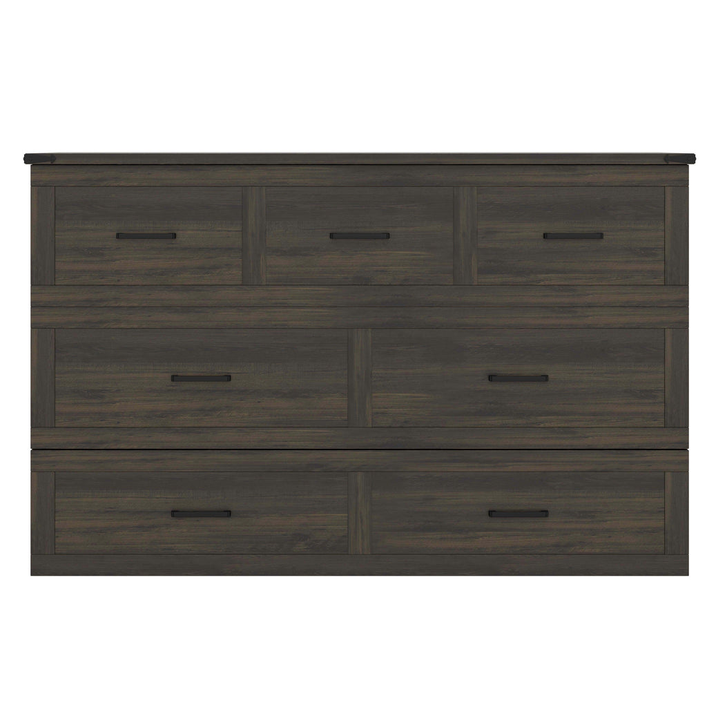 Murphy Bed Cabinet Queen Size with Charging Station, Multi-Functional Foldable Platform Bed with 1 Large Storage Drawer for Guest Room, Small Bedroom, Rustic Gray